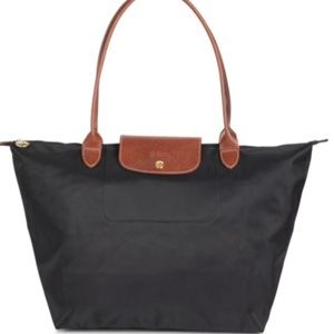 Longchamp Nylon Large Black with Gold Tote